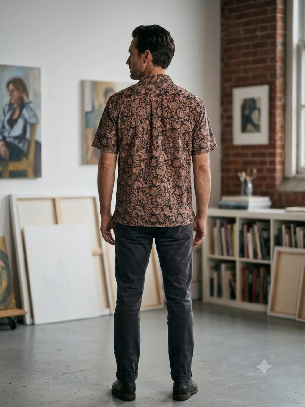 Orvis Brown Paisley Short-Sleeve Button-Down Shirt Size L
